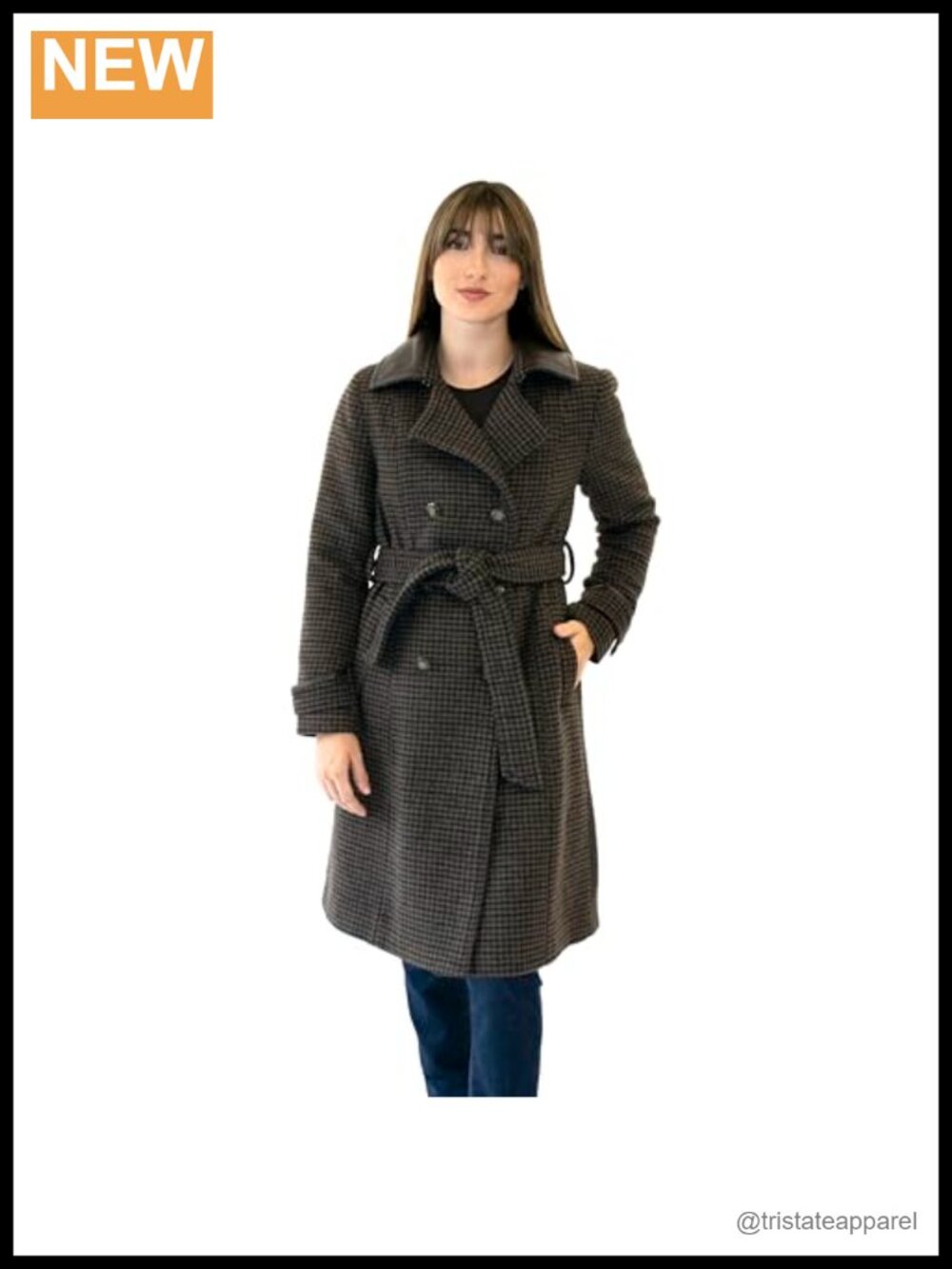 Faux Wool Mid-Length Coat Double-Breasted Belted